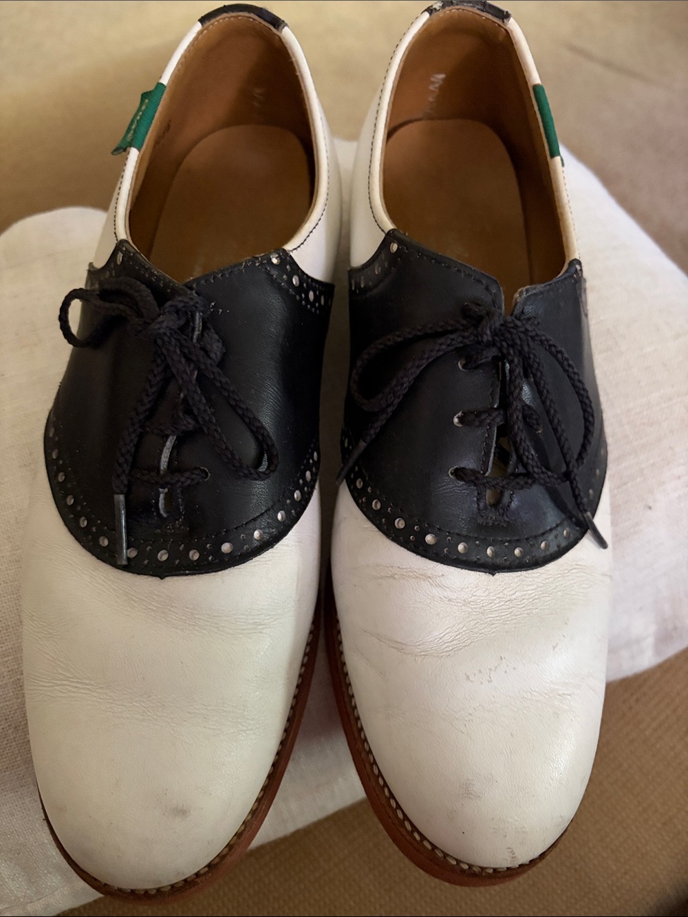 Womens Two-Tone Black and White Saddle Oxfords